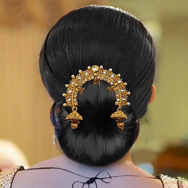 Apurva Pearls Gold Plated White Kundan Austrian Stone Hair Brooch - 1505437