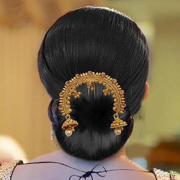 Apurva Pearls Gold Plated Hair Brooch - 1505438