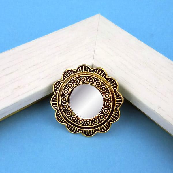 Jeweljunk Antique Gold Plated Mirror Adjustable Finger Ring - 1505502A