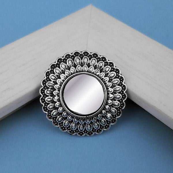 Jeweljunk Oxidised Plated Mirror Adjustable Finger Ring - 1505507B