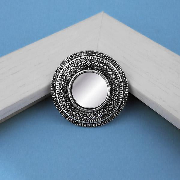 Jeweljunk Oxidised Plated Mirror Adjustable Finger Ring - 1505508B