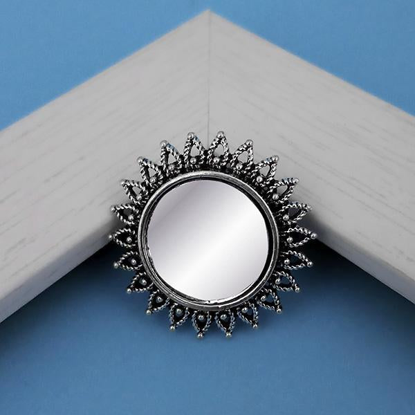 Jeweljunk Oxidised Plated Mirror Adjustable Finger Ring - 1505513B