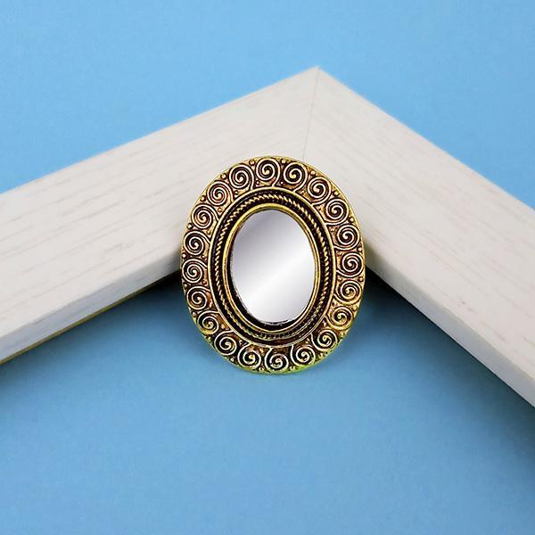 Jeweljunk Antique Gold Plated Mirror Adjustable Finger Ring - 1505514A