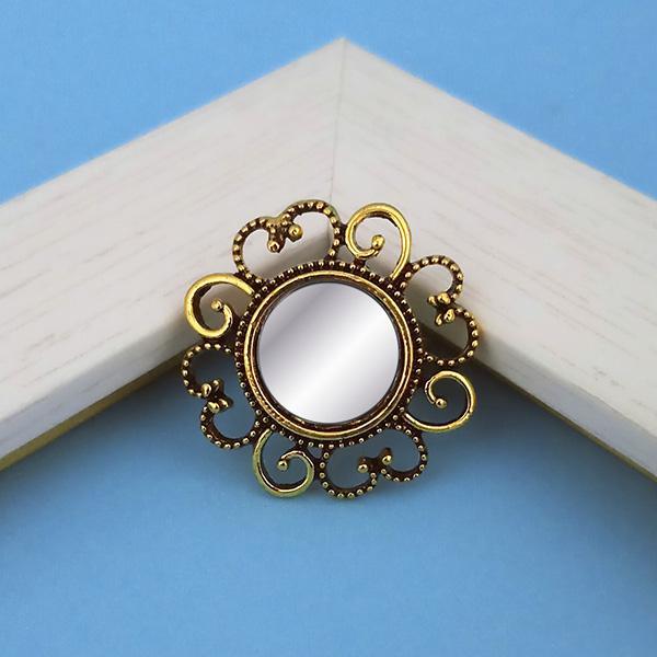Jeweljunk Antique Gold Plated Mirror Adjustable Finger Ring - 1505516A