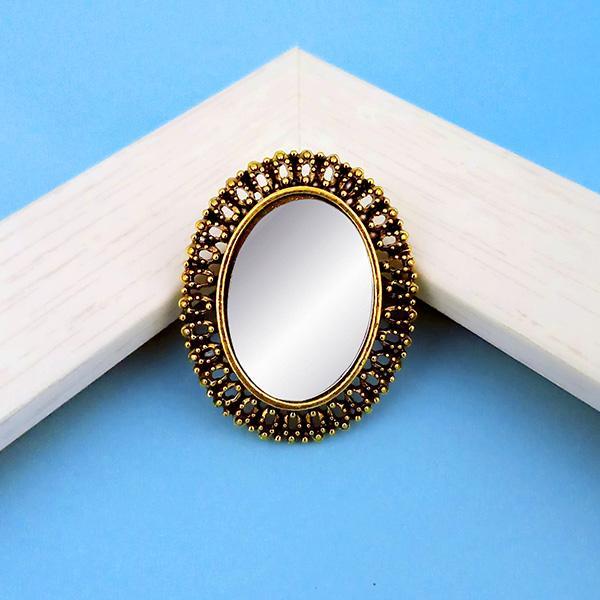 Jeweljunk Antique Gold Plated Mirror Adjustable Finger Ring - 1505518A
