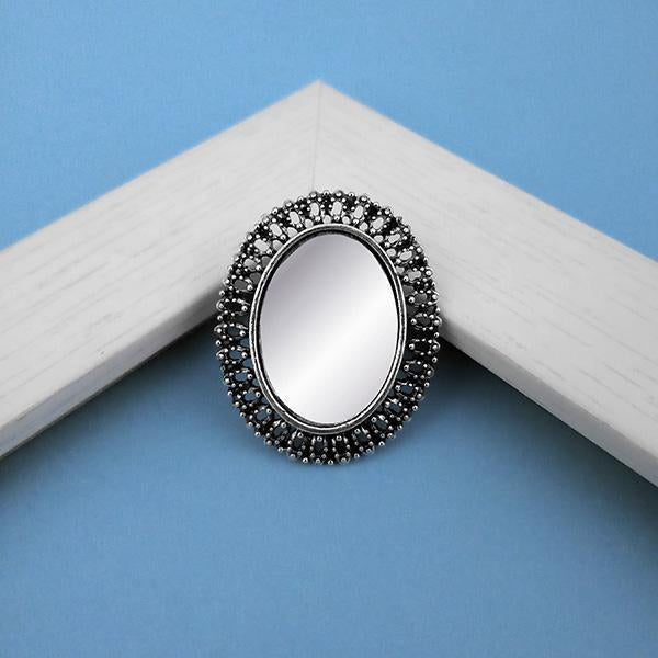 Jeweljunk Oxidised Plated Mirror Adjustable Finger Ring - 1505518B