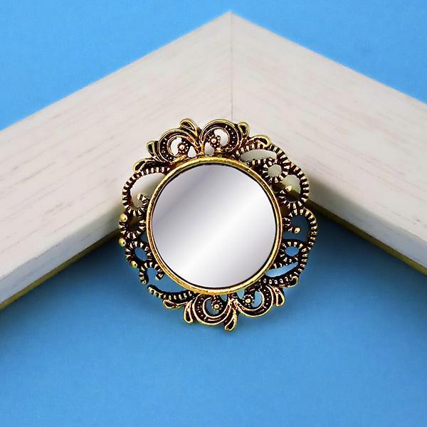 Jeweljunk Antique Gold Plated Mirror Adjustable Finger Ring - 1505521A