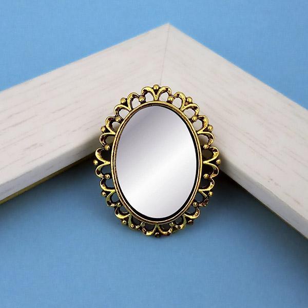 Jeweljunk Antique Gold Plated Mirror Adjustable Finger Ring - 1505524