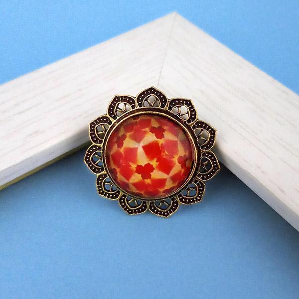 Jeweljunk Red Antique Gold Plated Adjustable Finger Ring - 1505528A