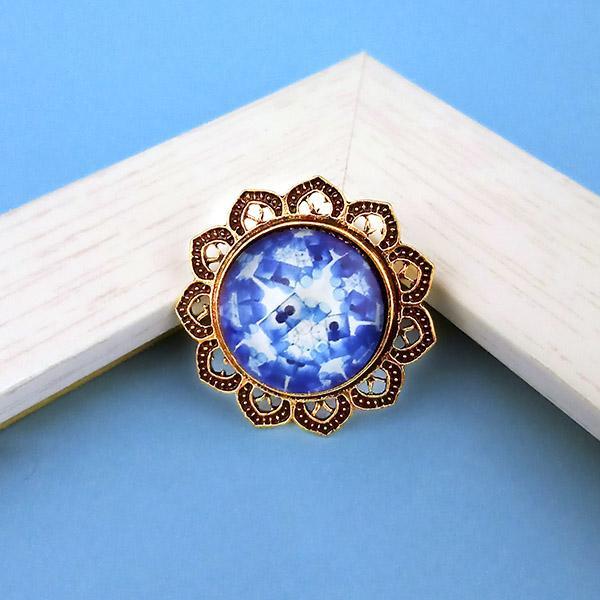 Tip Top Fashions Blue Antique Gold Plated Adjustable Finger Ring - 1505528B