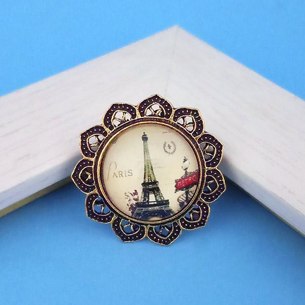 Jeweljunk Antique Gold Plated Paris Design Adjustable Finger Ring - 1505529
