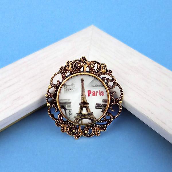 Jeweljunk Antique Gold Plated Paris Design Adjustable Finger Ring - 1505537