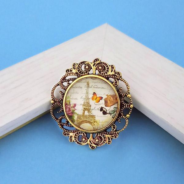 Jeweljunk Antique Gold Plated Paris Design Adjustable Finger Ring - 1505538