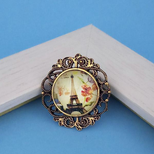 Jeweljunk Antique Gold Plated Paris Design Adjustable Finger Ring - 1505539