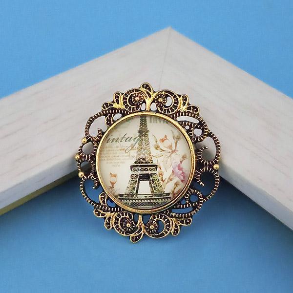 Jeweljunk Antique Gold Plated Paris Design Adjustable Finger Ring - 1505540