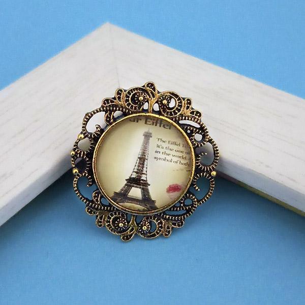 Jeweljunk Antique Gold Plated Paris Design Adjustable Finger Ring - 1505542