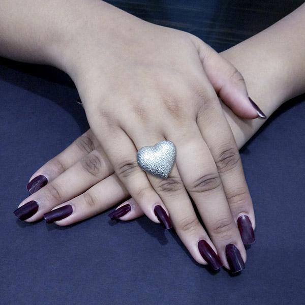 Kriaa Silver Plated Heart Shaped Adjustable Finger Ring