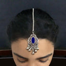 Jeweljunk Blue Oxidised Silver Plated Maang Tikka - 1505608B