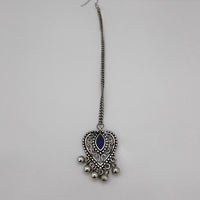 Jeweljunk Blue Oxidised Silver Plated Maang Tikka - 1505610C