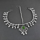 Jeweljunk Green Oxidised Silver Plated Maang Tikka  -  1505636A