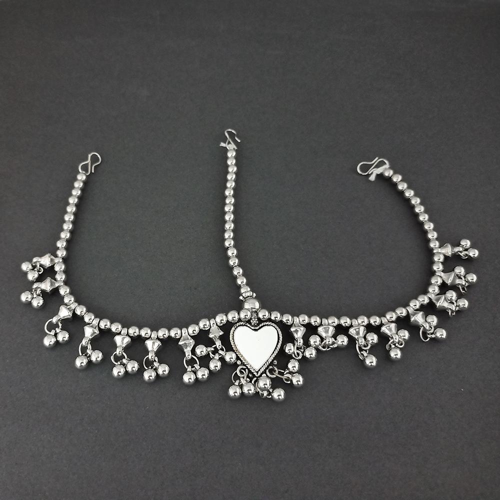 Jeweljunk White Oxidised Silver Plated Navratri Special Maang Tikka -1505665