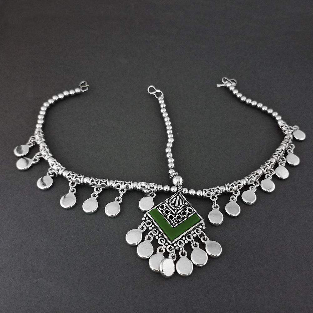Jeweljunk Blue Oxidised Silver Plated Maang Tikka  -  1505666B