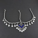 Jeweljunk Blue Oxidised Silver Plated Maang Tikka  -  1505666B