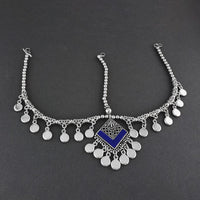 Jeweljunk Blue Oxidised Silver Plated Maang Tikka  -  1505666B