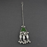 Jeweljunk Green Oxidised Silver Plated Maang Tikka  -  1505674C