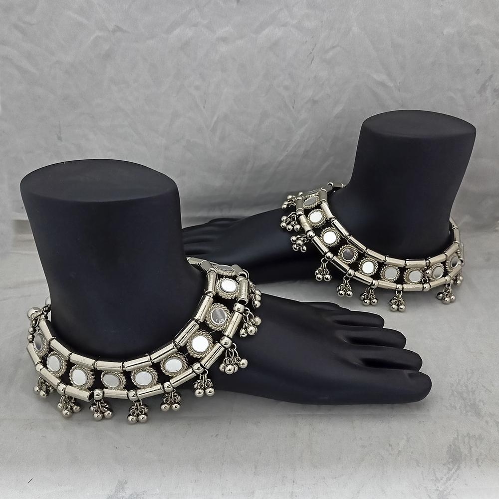 Jeweljunk Oxidised Plated Mirror Payal  -1506201