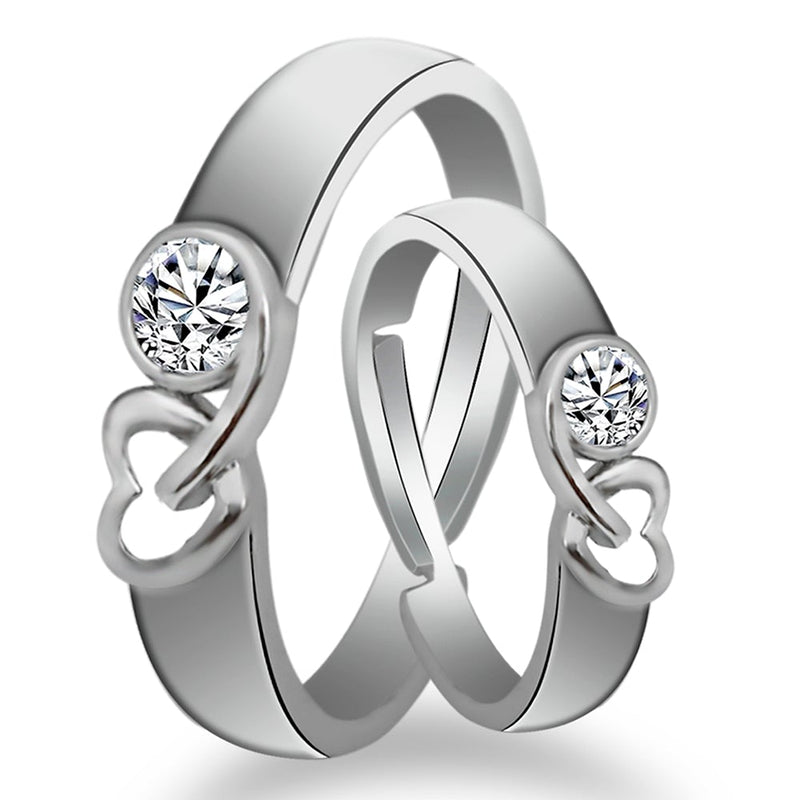 Urbana Rhodium Plated Solitaire Couple Ring Set With Crystal Stone-1506306