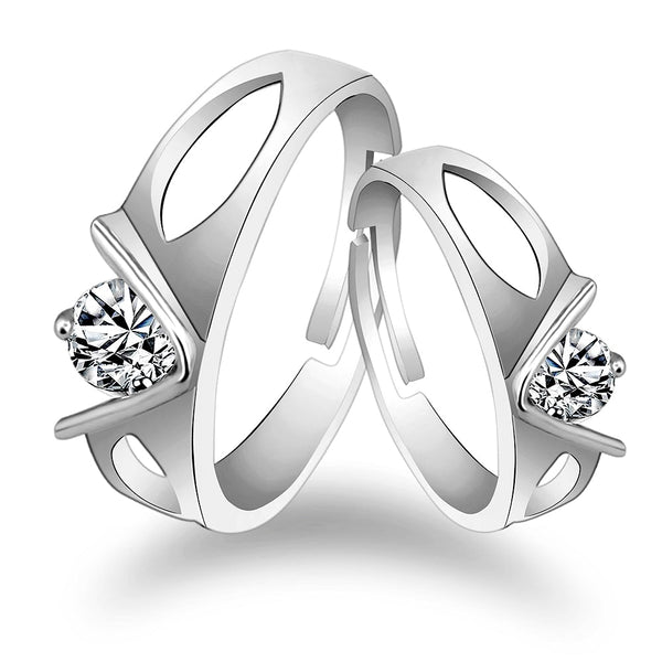 Urbana Rhodium Plated Solitaire Couple Ring Set With Crystal Stone-1506319