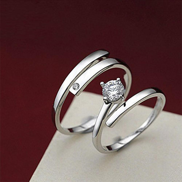 Urbana Rhodium Plated Solitaire Couple Ring Set With Crystal Stone - 1506324