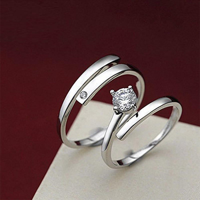 Urbana Rhodium Plated Solitaire Couple Ring Set With Crystal Stone - 1506324
