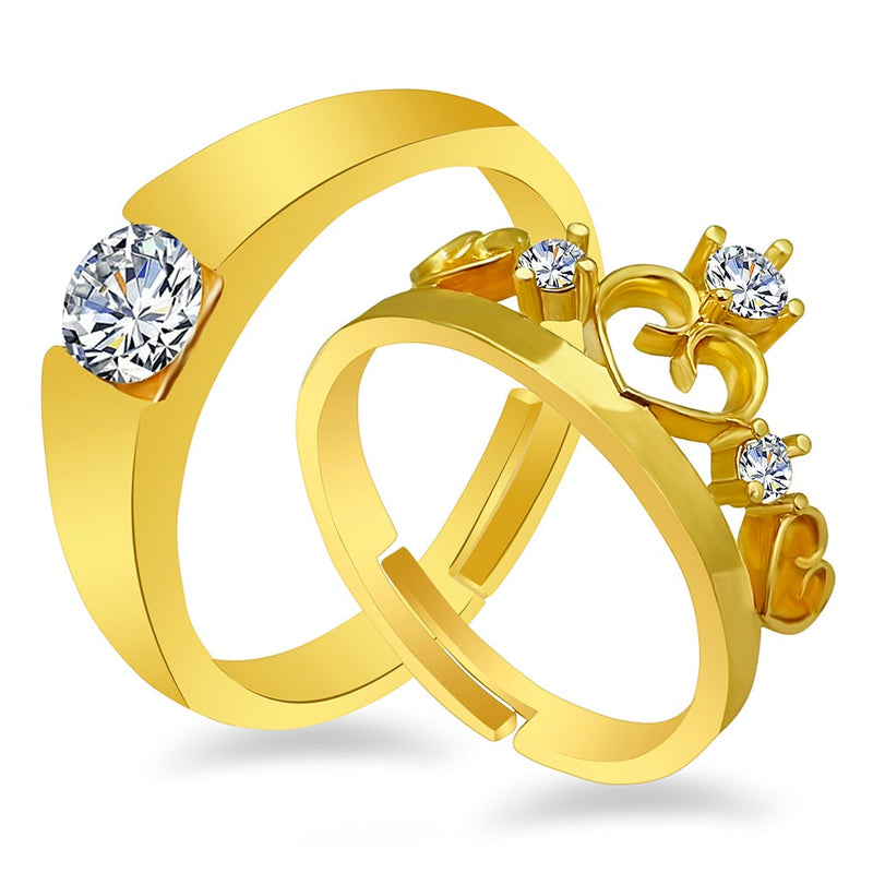 Urbana Gold Plated Solitaire Couple Ring Set With Crystal Stone-150633