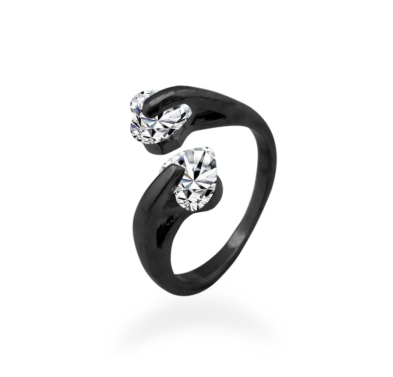 Urbana Black Plated Adjustable Ring With Crystal Stone
