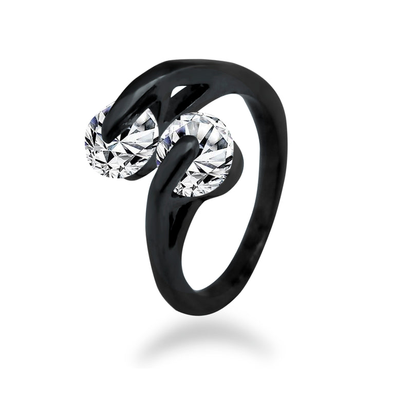 Urbana Black Plated Adjustable Ring With Crystal Stone