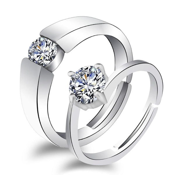 Urbana Rhodium Plated Solitaire Couple Ring Set With Crystal Stone-1506370