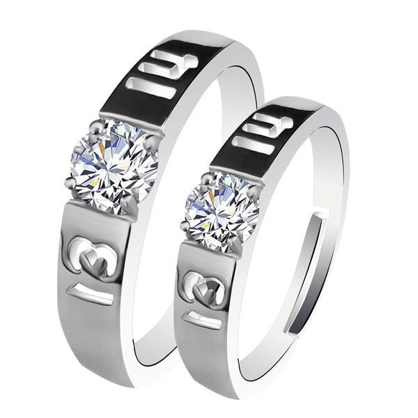 Urbana Rhodium Plated Solitaire Couple Ring Set With Crystal Stone - 1506372-1506372