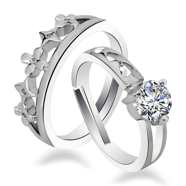 Urbana Rhodium Plated Solitaire Couple Ring Set With Crystal Stone - 1506389-1506389