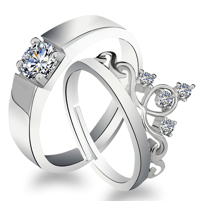 Urbana Rhodium Plated Solitaire Couple Ring Set With Crystal Stone - 1506391-1506391