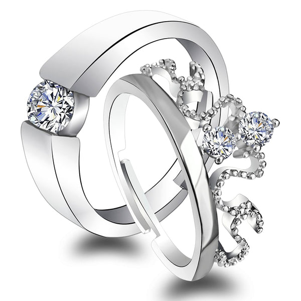 Urbana Rhodium Plated Solitaire Couple Ring Set With Crystal Stone-1506393