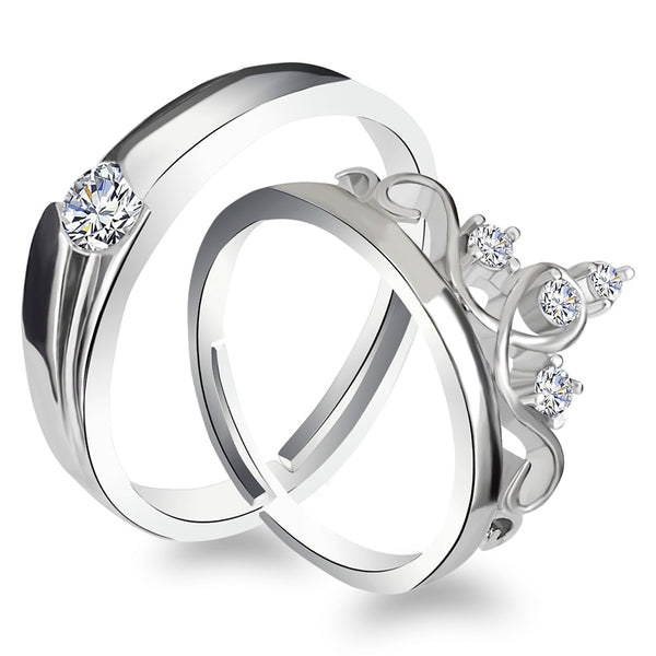 Urbana Rhodium Plated Solitaire Couple Ring Set With Crystal Stone-1506394