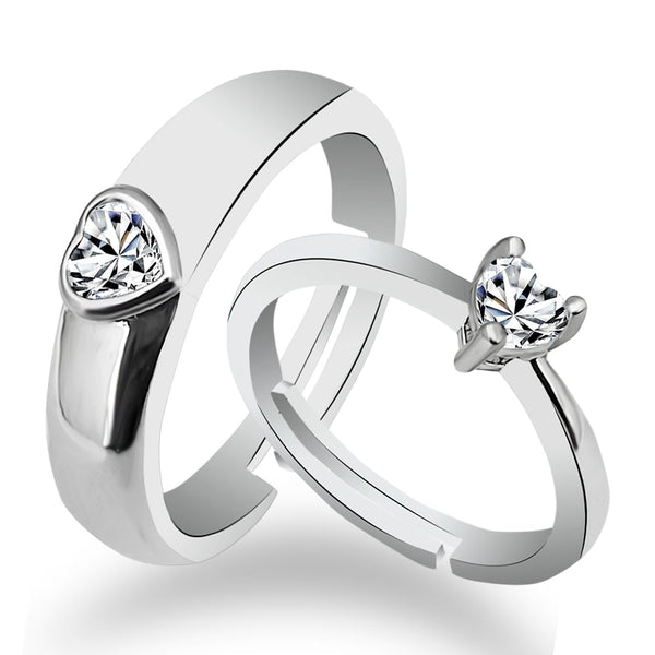 Urbana Rhodium Plated Solitaire Couple Ring Set With Crystal Stone-1506396