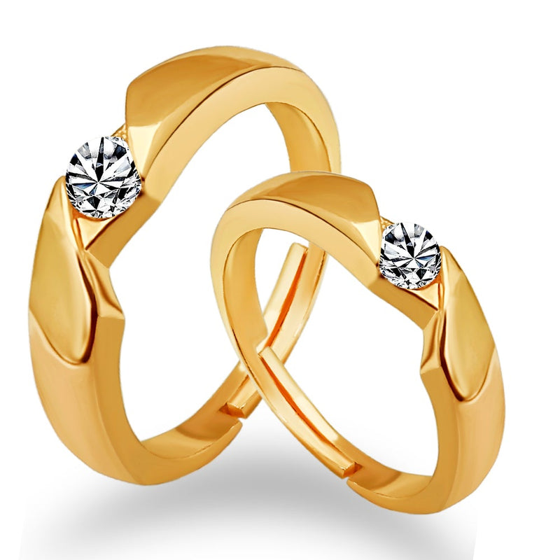 Urbana Gold Plated Solitaire Couple Ring Set With Crystal Stone-1506397