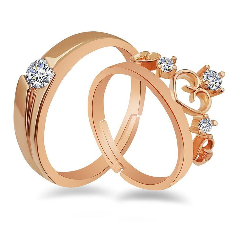 Urbana GoldPlated Solitaire Couple Ring Set With Crystal Stone - 1506399