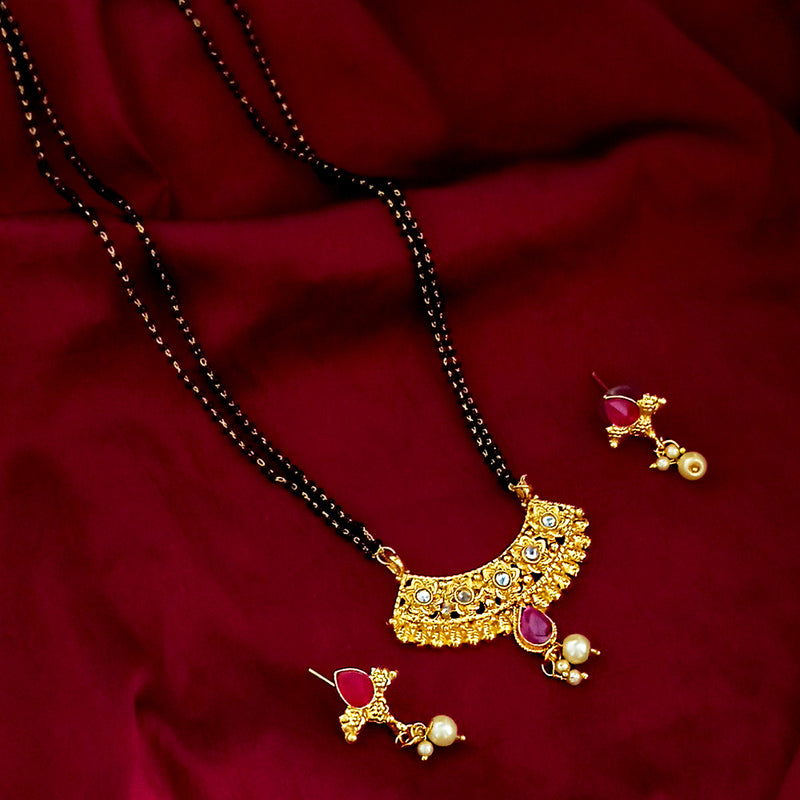 Kriaa Gold Plated Austrian Stone Mangalsutra With Earrings
