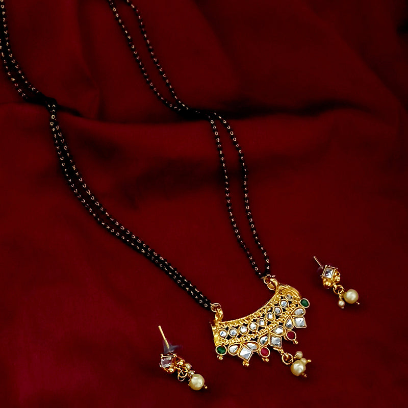 Kriaa Gold Plated Kundan Pearl Drop Mangalsutra With Earrings