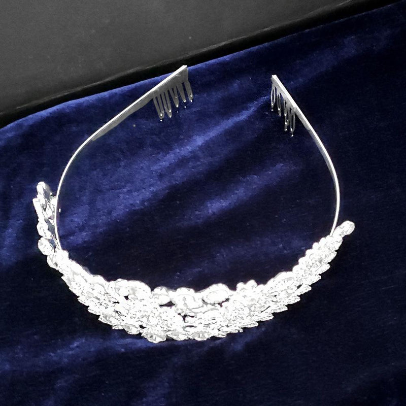 Kriaa Silver Plated White Austrian Stone Crown-1506608