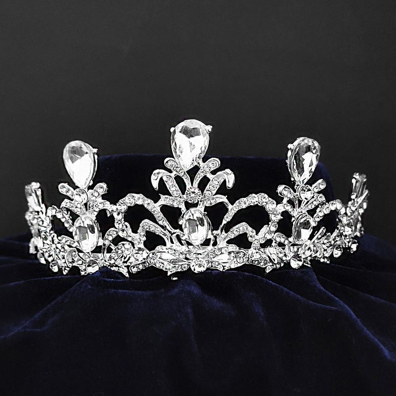 Kriaa Silver Plated White Austrian Stone Crown-1506612